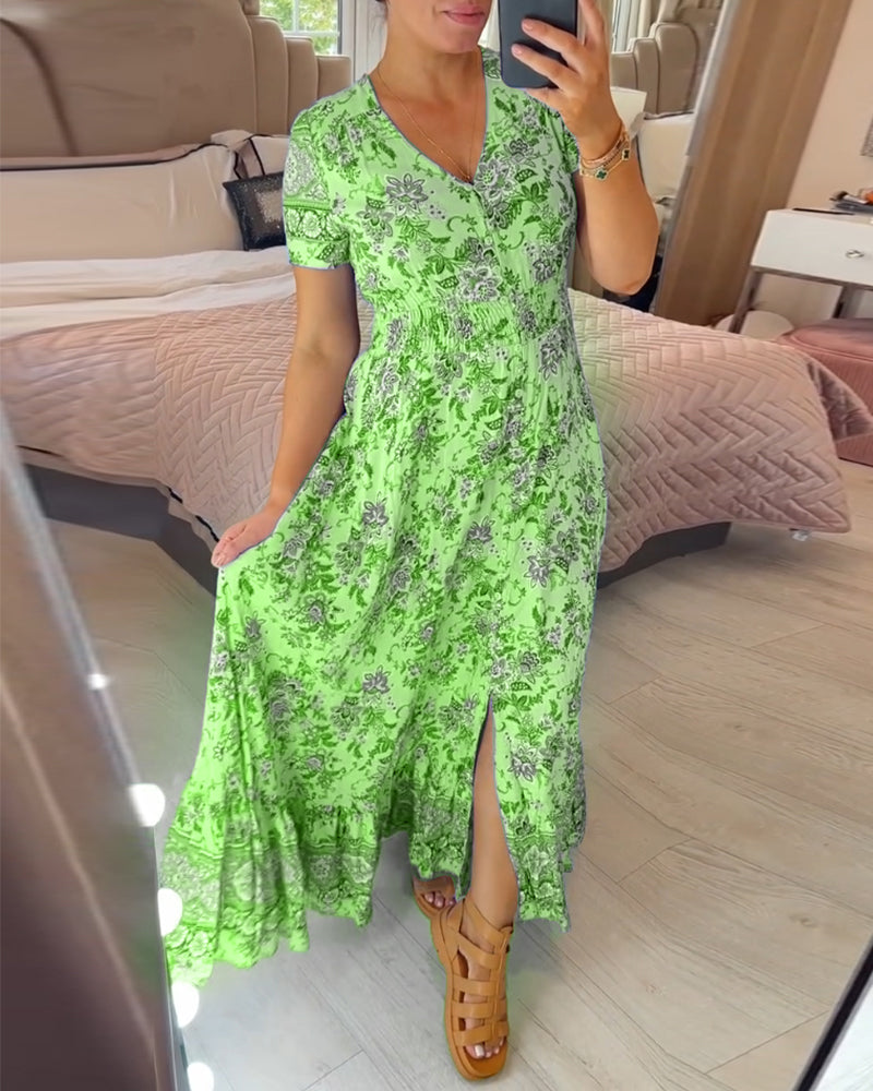 Alisa™ | V-Ausschnitt Kleid mit Blumenmuster