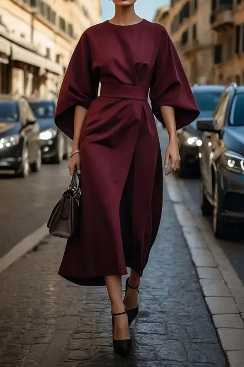 Rita - Elegantes Kleid Mit Laternenärmeln Und Gürtel