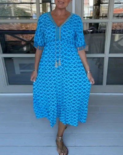Aisha™ Bequemes Lockeres V-Ausschnitt Midi-Kleid