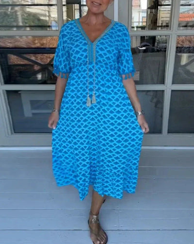 Aisha™ | Bequemes, lockeres V-Ausschnitt Midi-Kleid